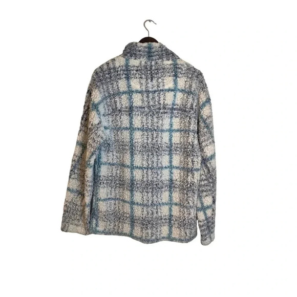 True Grit Sherpa Frosty Plaid Pullover Blue White Sweatshirt Size M - Picture 2 of 5